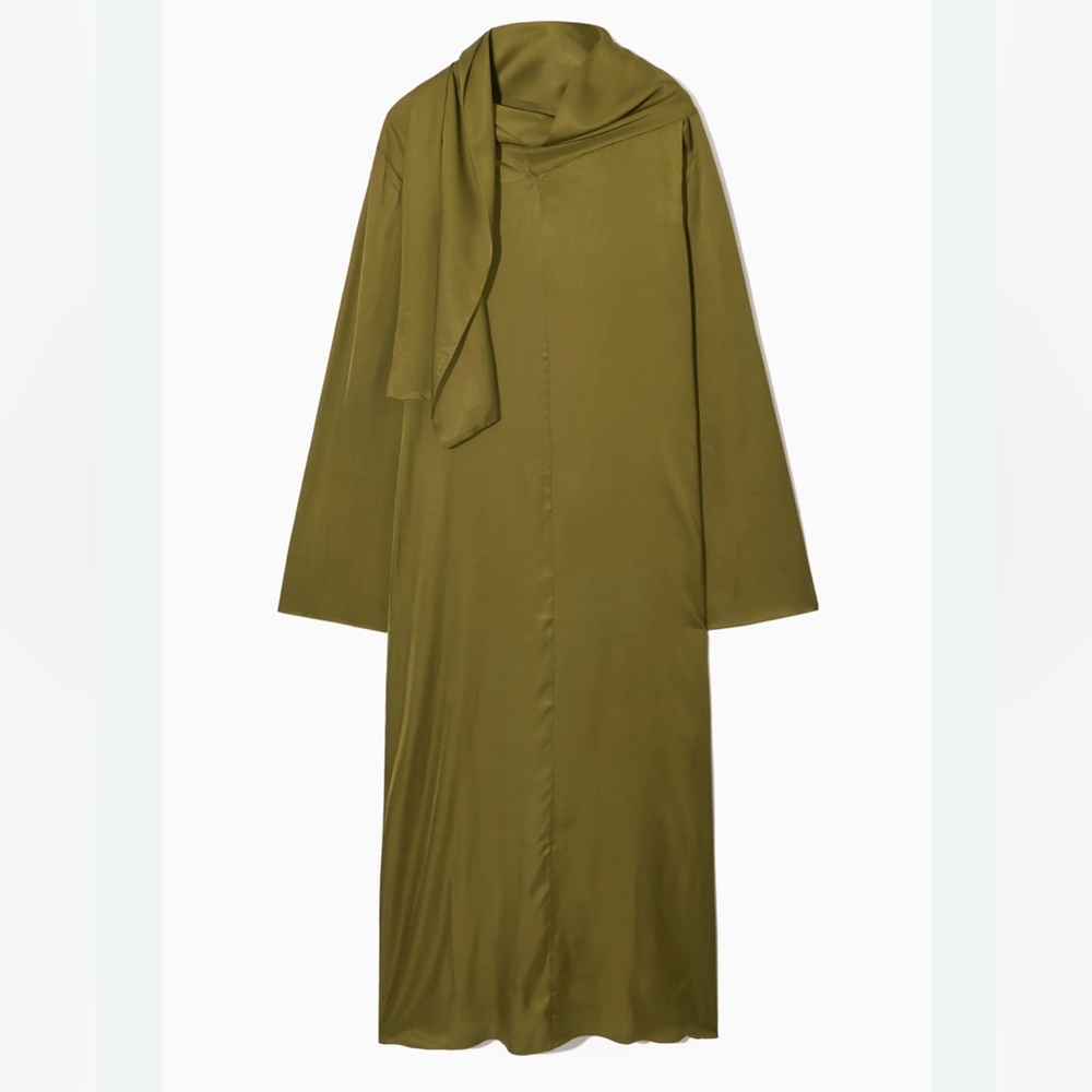 COS Neck Tie Kaftan Khaki Long Sleeve Dress